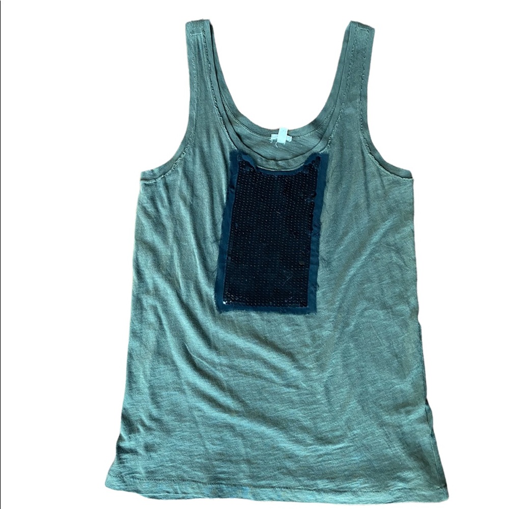 [J Crew] Army Green Tank Top with Black Sequin Detail